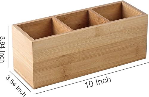 Miniatura 5 de Soporte para lápices de madera de bambú para escritorio, soporte de control remoto, organizador, almacenamiento de escritorio con 3 compartimentos,