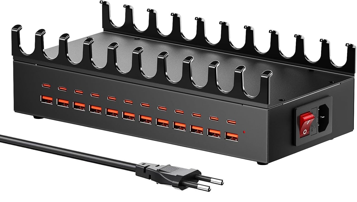 Stazione di ricarica da 300 W per più dispositivi, caricatore rapido USB a 24 porte, organizer multiplo compatibile con Smart Power Delivery, smartphone, tablet, stazione di ricarica per casa, ufficio