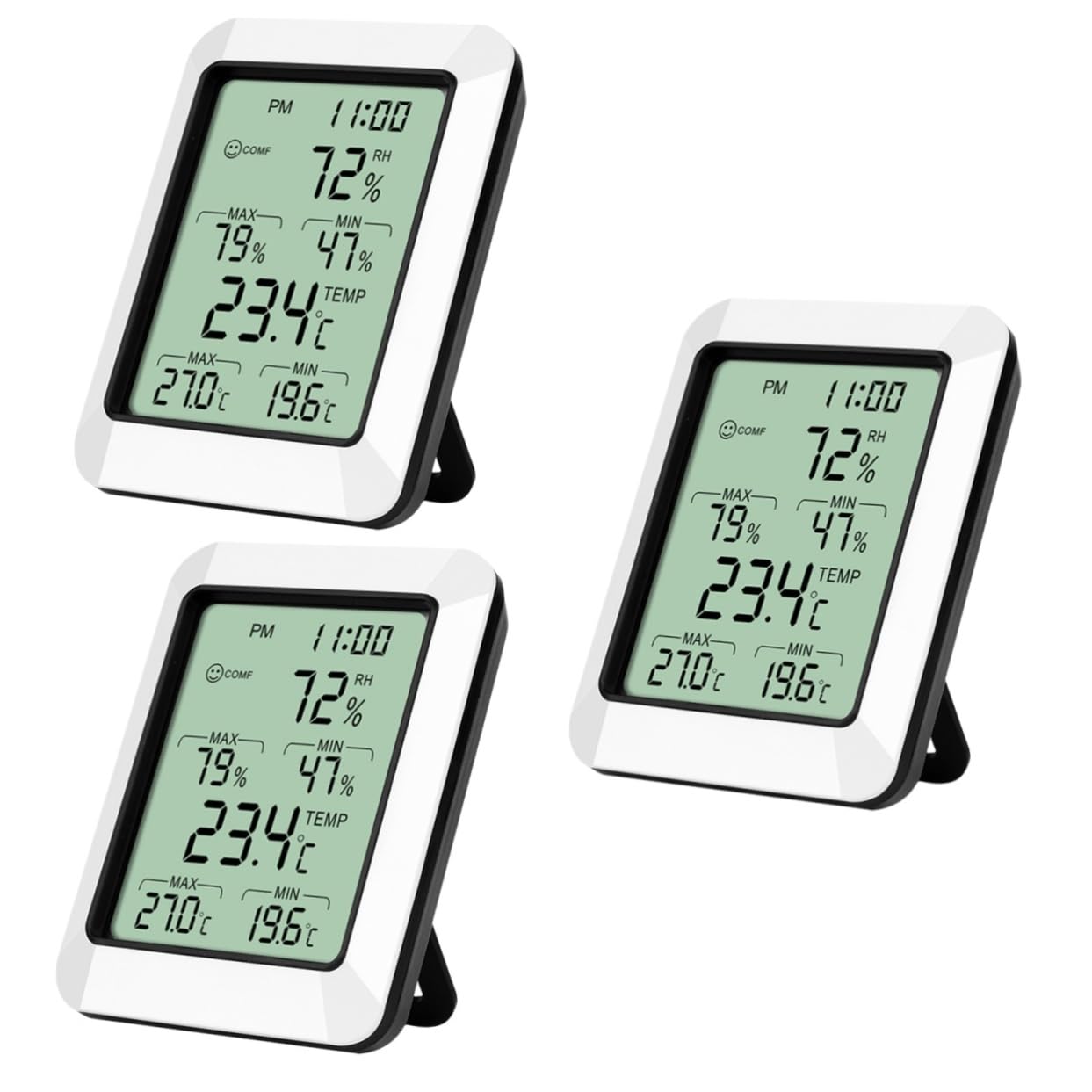 Kisangel 3piezas Higrómetro Digital Portátil Soporte Para Casa y Oficina Monitor De Temperatura y Humedad Interior Sin Batería