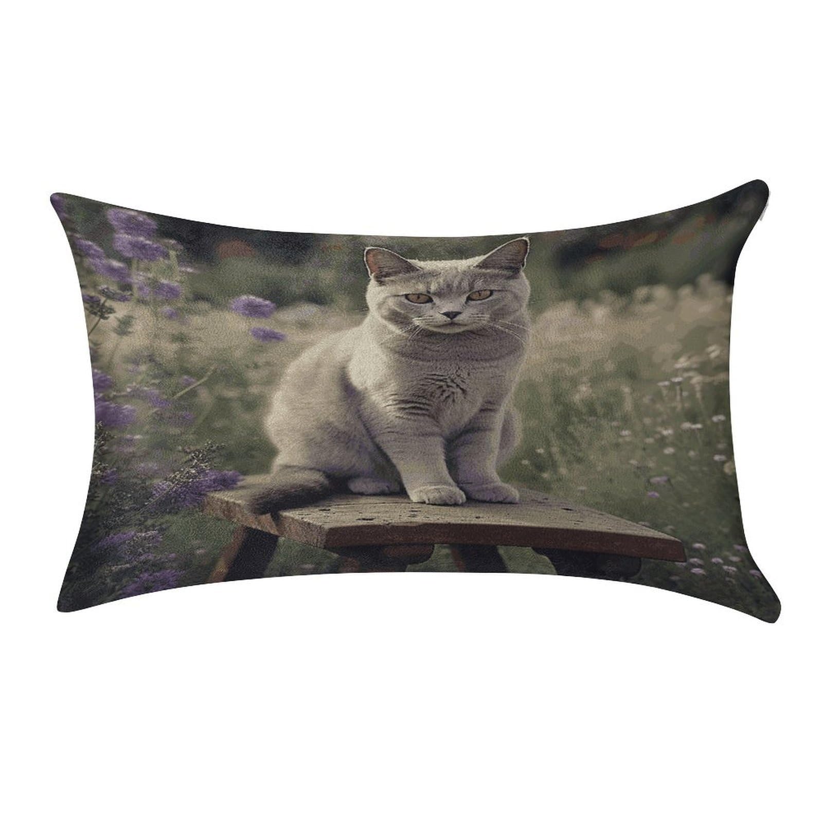 FekiLoot Gray Cat in Flower Field Pillow Covers Luxury Velvet Oblong Pillowcases Rectangular Throw Pillows Case Decorative Velvet Cushion Covers Ultra Soft Lumbar Pillow Shells 12 X 20 in