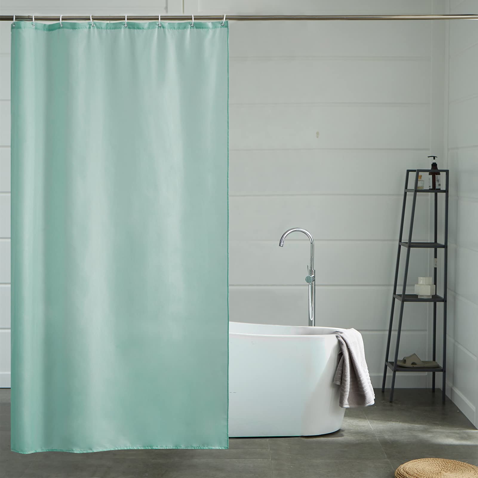 Cortinas Baño Blanca Antimoho Antibacteriano Impermeable Poliester Tela Lisa Lavable, con 12 Ganchos Plásticos, 180x200 Cortina. — view 127