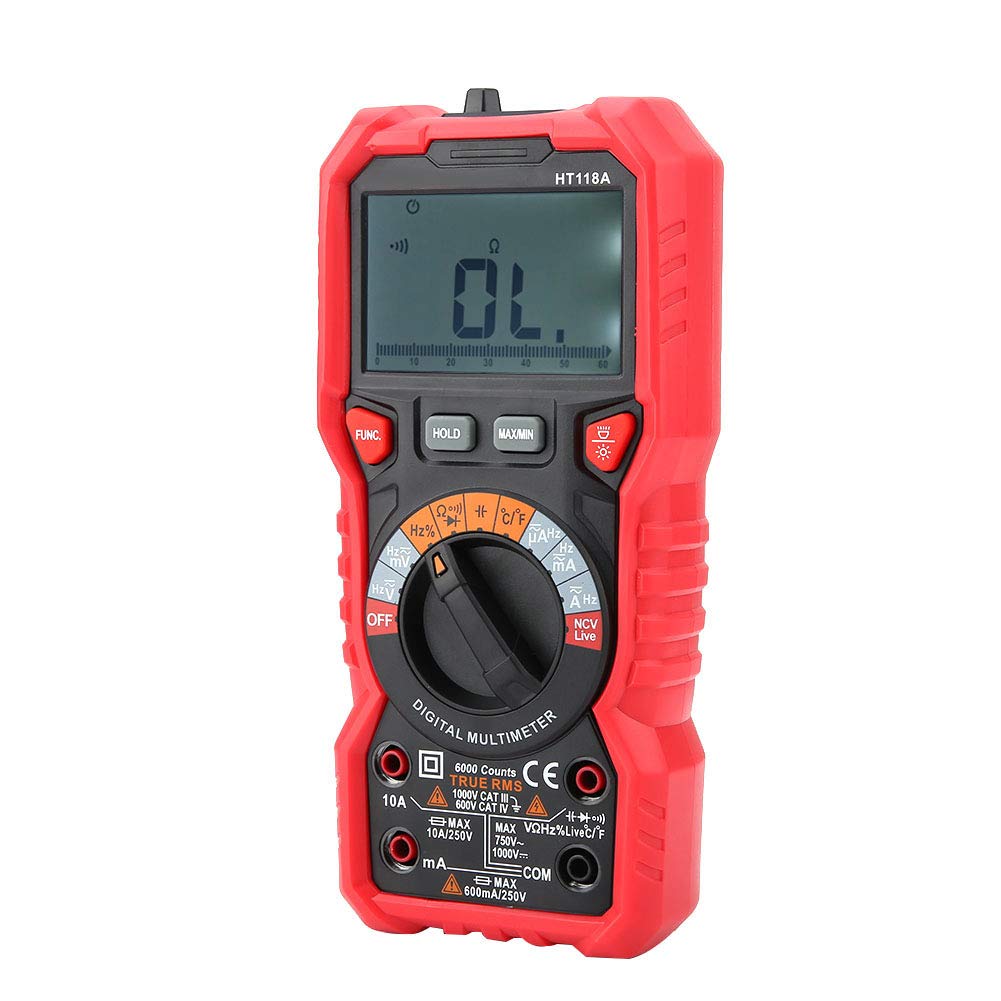 Multímetro Digital Portátil HT118A AC/DC Volt Amp Ohm Acitancia Hz Temp Tester con Linterna
