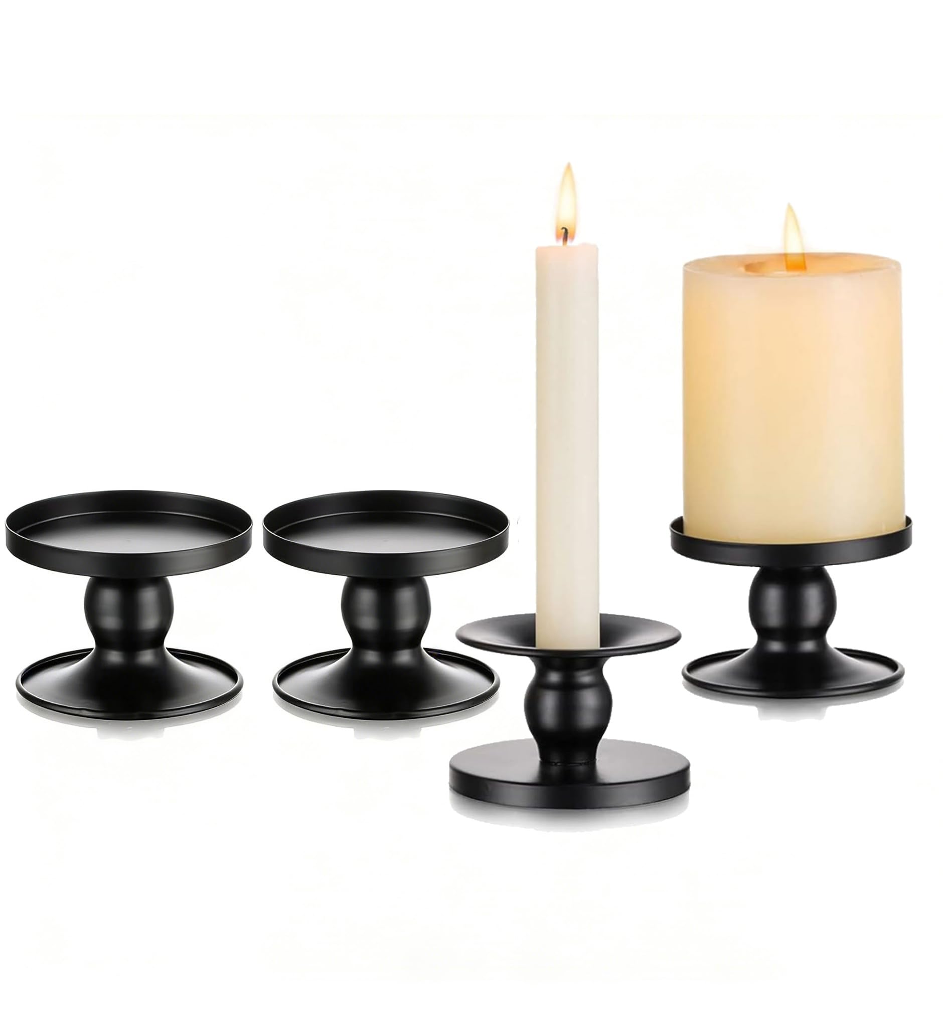 Hurricane Candle Holder Black: Dual Purpose Set of 4 Candle Holders for Pillar Candles - Planter Vase Pot Decorative Metal Pillars Stands for Wedding Party Christmas Holiday Dining Table Centerpiece