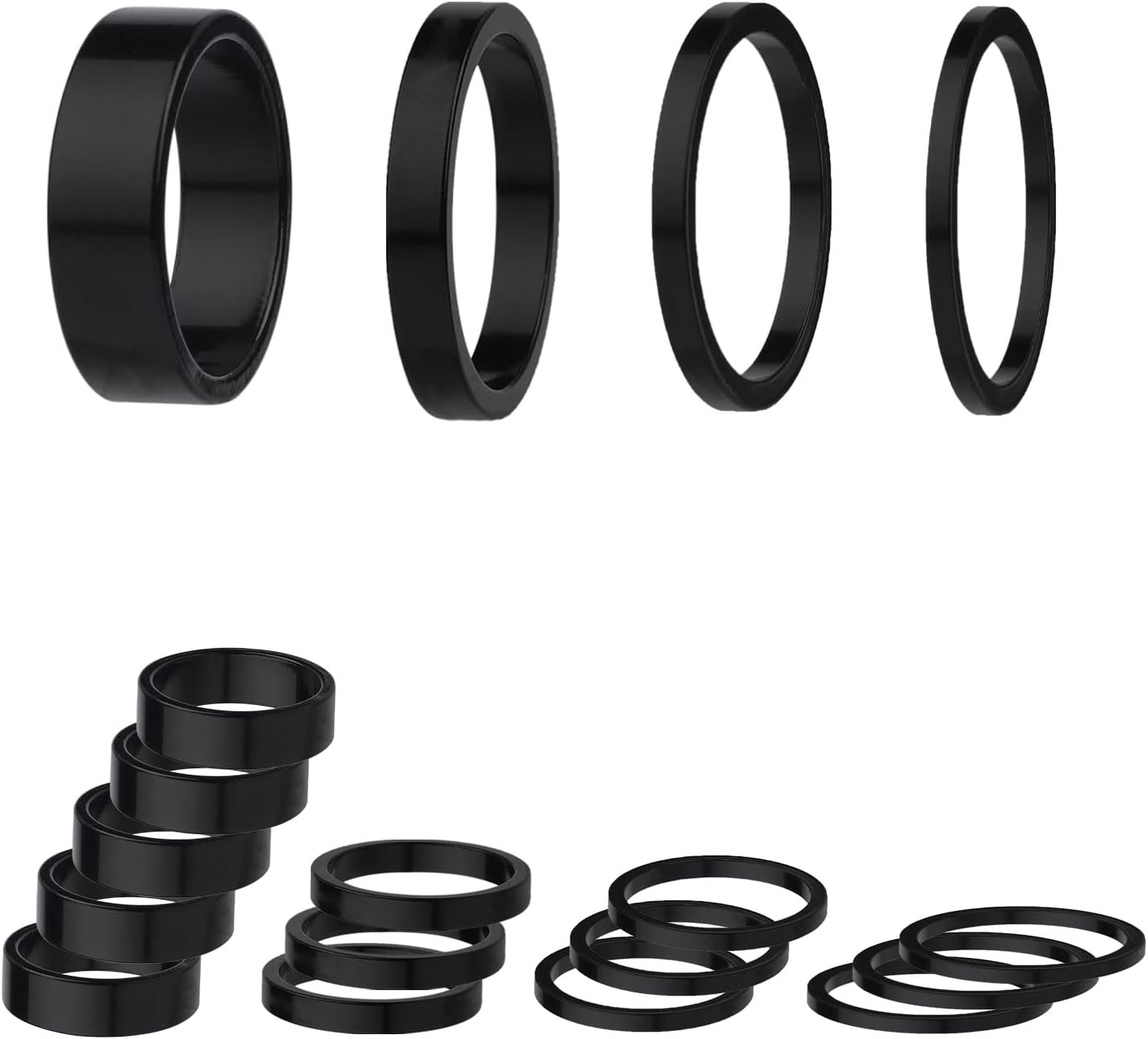 18pcs Bicycle Headset Spacer Kit, 4 Sizes Bicycle Headset Spacer Aluminum Alloy Bike Handlebar Stem Spacers for 1-1/8" Mountain Bike Road Bike Handlebar (10mm 5mm 3mm 2mm)