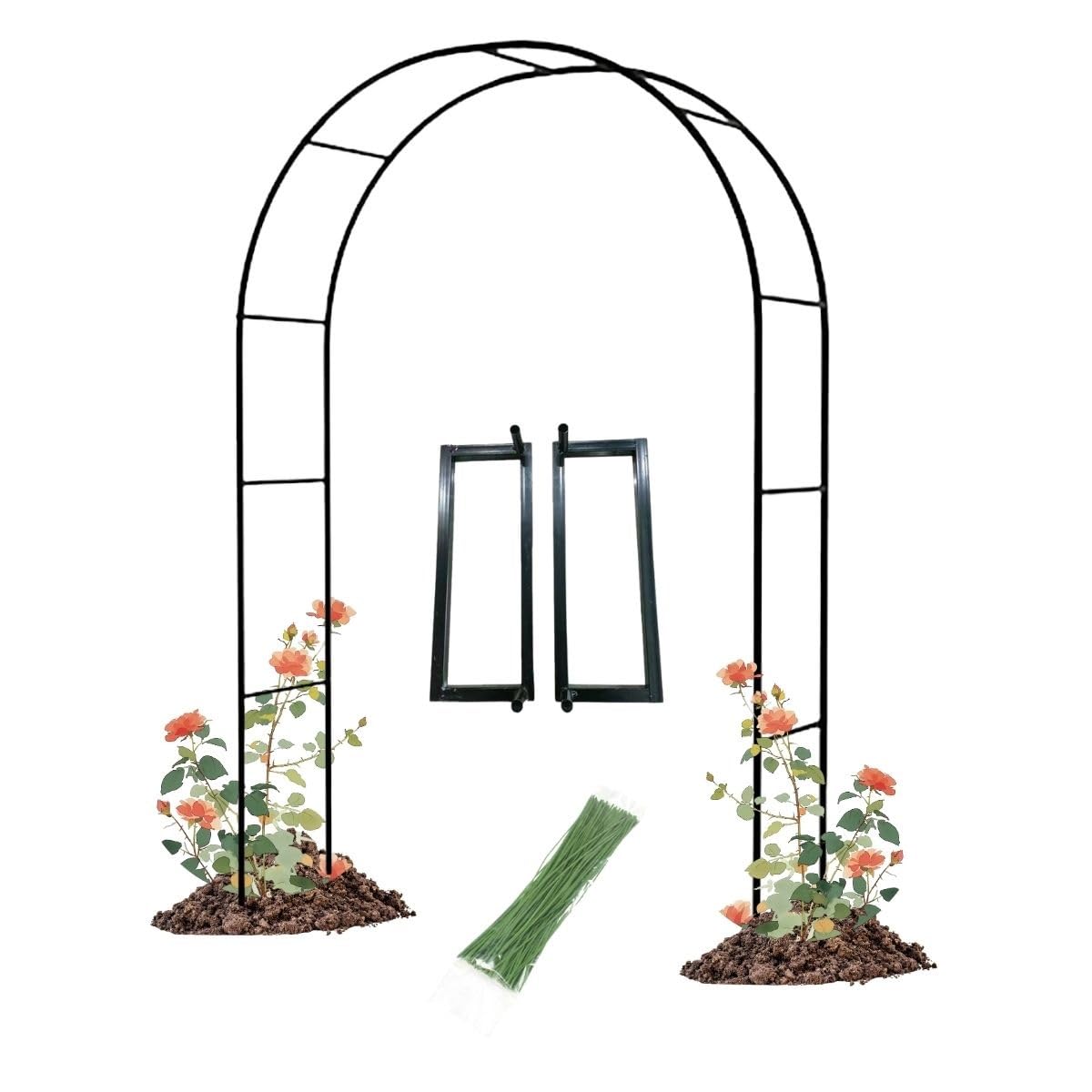 Schwarzer Metall-Gartenbogen, 240 x 220 cm, Rosenspalier für Kletterpflanzen, einfach zu montieren, Gartenlaube für Hinterhof, Landschaftsbau und Dekoration