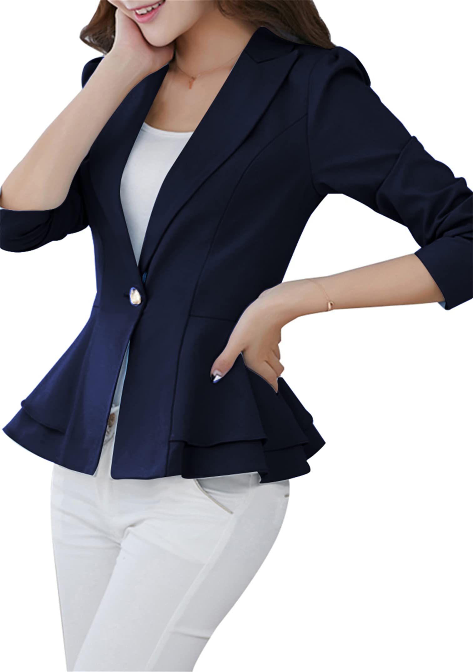 Donne Elegante Lavoro Blazer Slim Fit Solid Lantern Sleeve Blazer Suit A Strati Gonna Frill Vita Blazer Coat