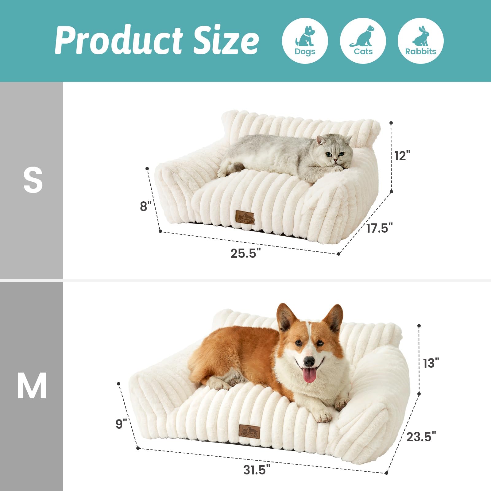 COZY KISS Sofa Dla Kotów Urocze Miękkie Puchate Legowisko Dla Kotów Mydelne Antypoślizgowe Dno Wewnątrz Dla Małych Dużych Kotów Biały 65x44x30cm