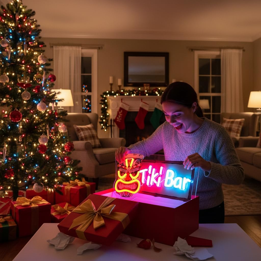 Tiki Bar Neon Sign for Bar Wall Decor, Timing Dimmable LED Neon Bar Lights, Retro Hawaiian UV Printed Tiki Light Up Signs for Home Pub Man Cave Club Restaurant Bistro Party, 16x8.4 Inch - Image 2