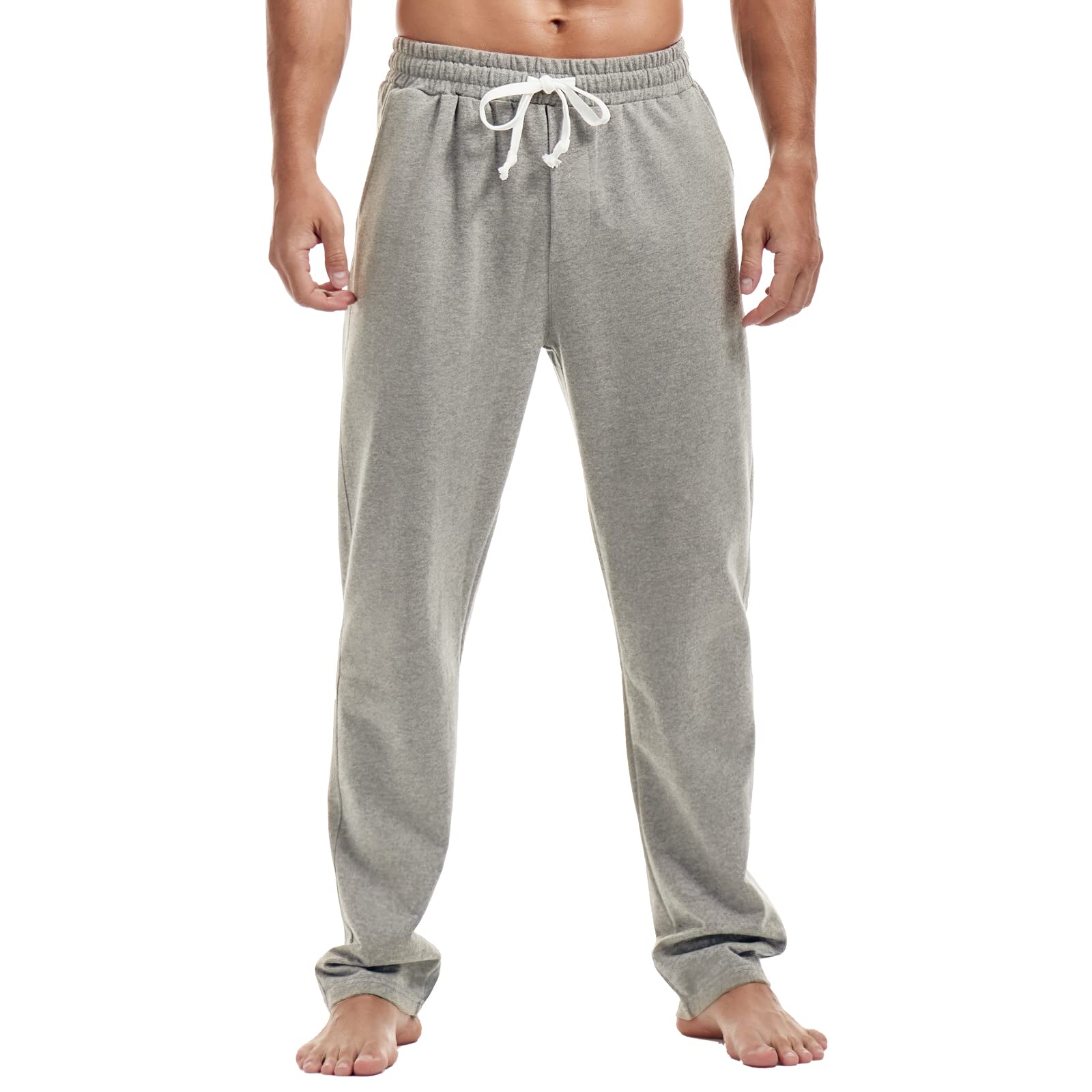 AMY COULEE Mens Cotton Athletic Pants Open Bottom Running Sweatpants Straight Leg Casual Joggers with Pockets