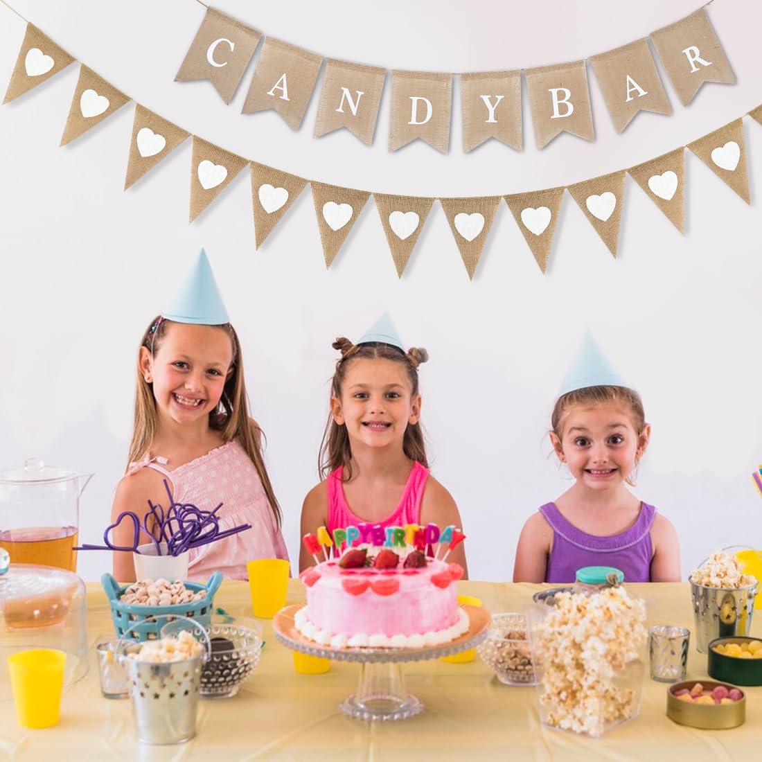 Guirlande Candy Bar En Jute Rustique Vintage - Décoration Mariage & Anniversaire - Drapeaux Triangulaires