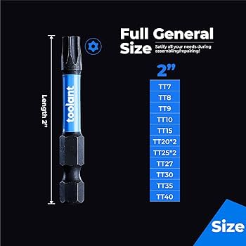 toolant 2” Impact Torx Bit Set 13pcs (TT7-TT40), 1/4” Hex