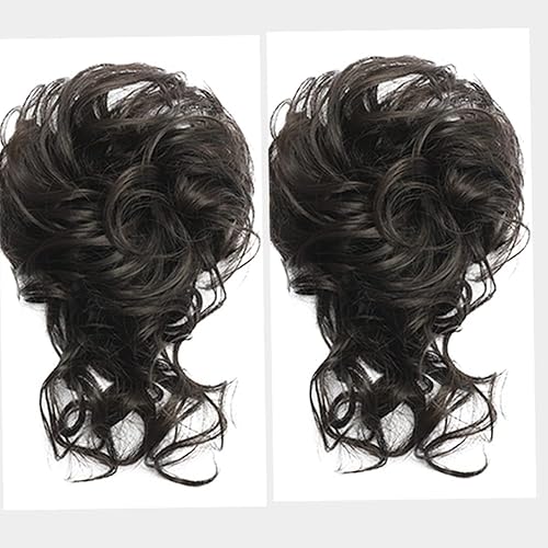 2 piezas de cabello desordenado con moño desordenado, extensiones de cabello ondulado con banda elástica para mujeres y niñas (negro natural)