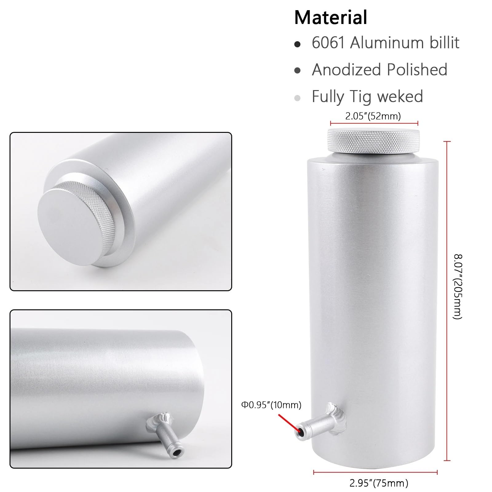 Zamiennik Wyrównawczego Chłodzącego dla 800 Ml Aluminiowy Samochodowy Zbiornik Chłodnicy Chłodnicy Zbiornik Wyrównawczy Płynu Chłodzącego Butelka Wychwytująca Nadmiar Płynu Chłodzącego(Silver)