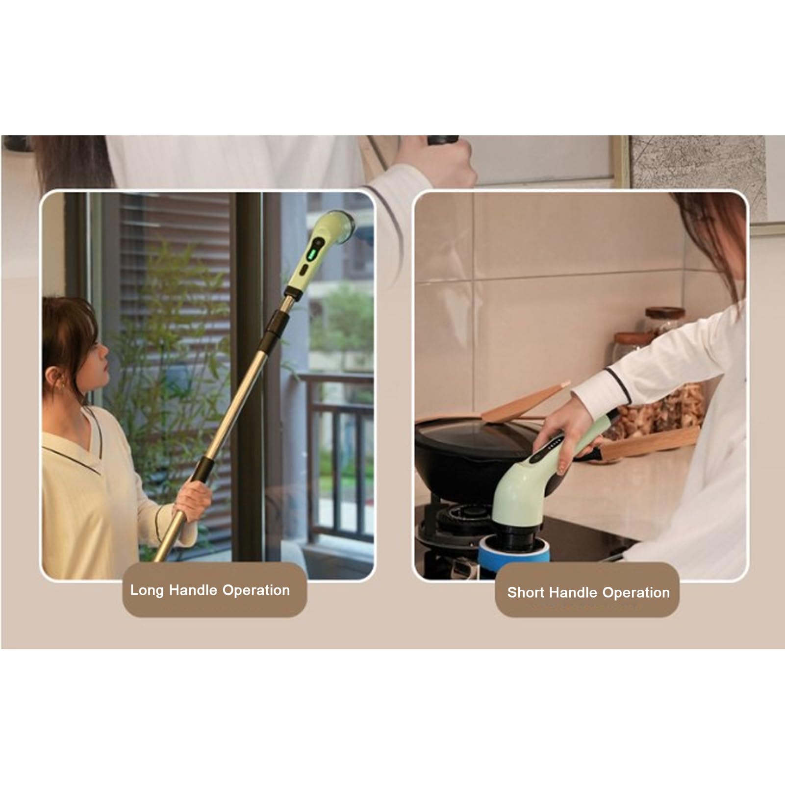 Mopa eléctrica para ventana, lavabo y bañera, limpiador para baño, cepillo de limpieza eléctrico inalámbrico con mango ajustable con 6 cabezales de repuesto