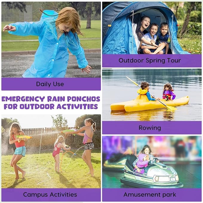 Image of BFONS 2-3 Pack Rain Ponchos for Kids, Reusable Raincoats for Boys Girls with Hood and Sleeves, Waterproof Rain Jackets
