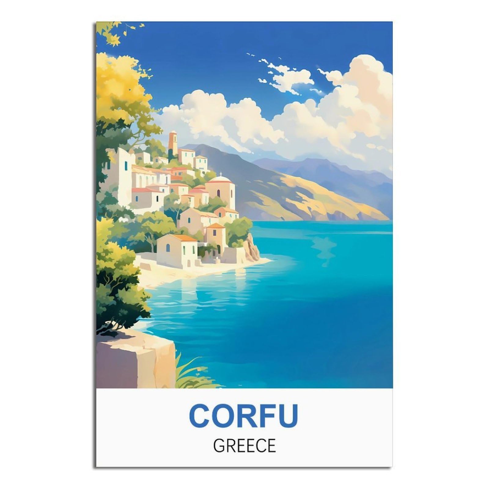 iPuzou Corfu Greece Vintage Travel Poster 08x12inch(20x30cm) Canvas Wall Decor, Wall Art Posters Prints Paintings Pictures for Living Room