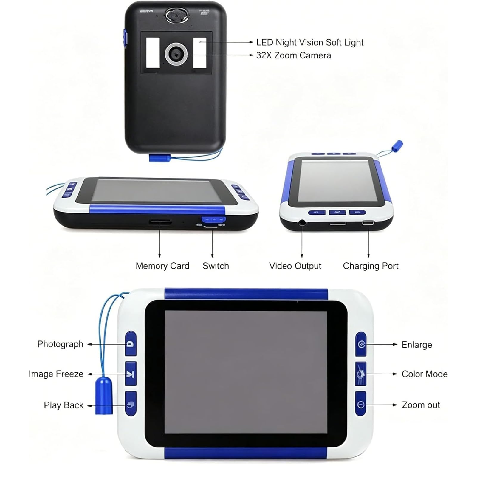 Loupe numérique Portable de 3,5 Pouces, Zoom 2-32X et 3 Modes de Couleur