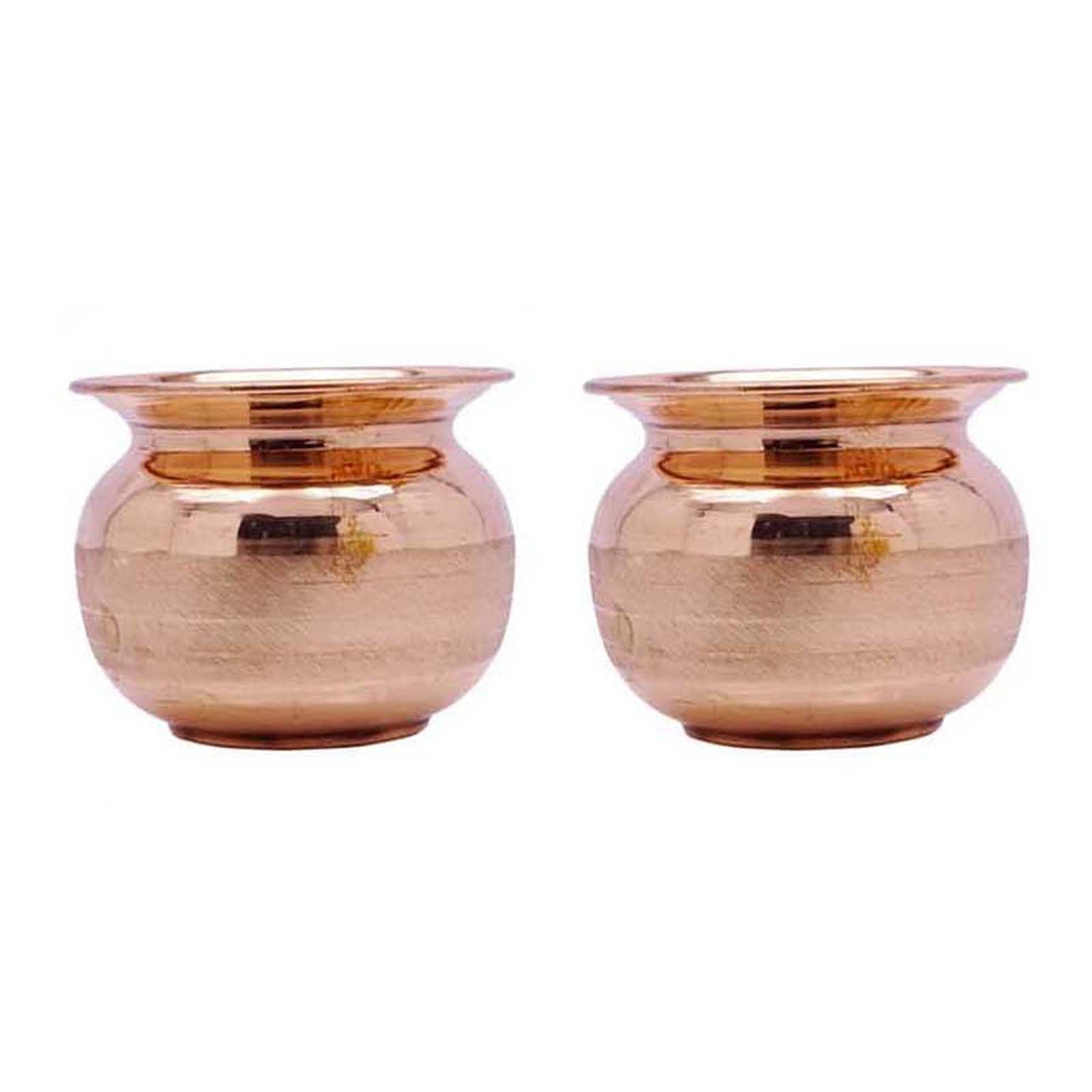 Pure Copper Prayer Lota Pot Traditional Hindu Arti Pooja Kalash Item 2 Pieces
