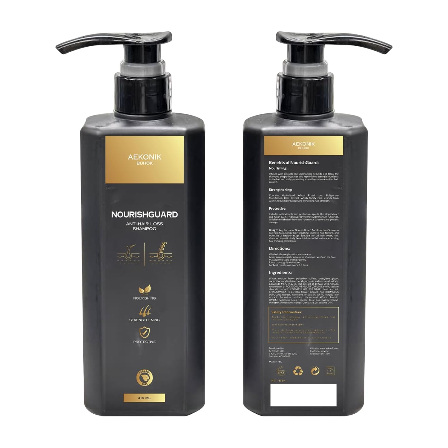 BUHOK NourishGuard Anti-Hair Loss Shampoo 416ml – Paraben-Free Hair Growth & Strengthening Formula with Chamomile, Wheat Protein & Polygonum Extract – Nourishing & Protective Daily Scalp Care