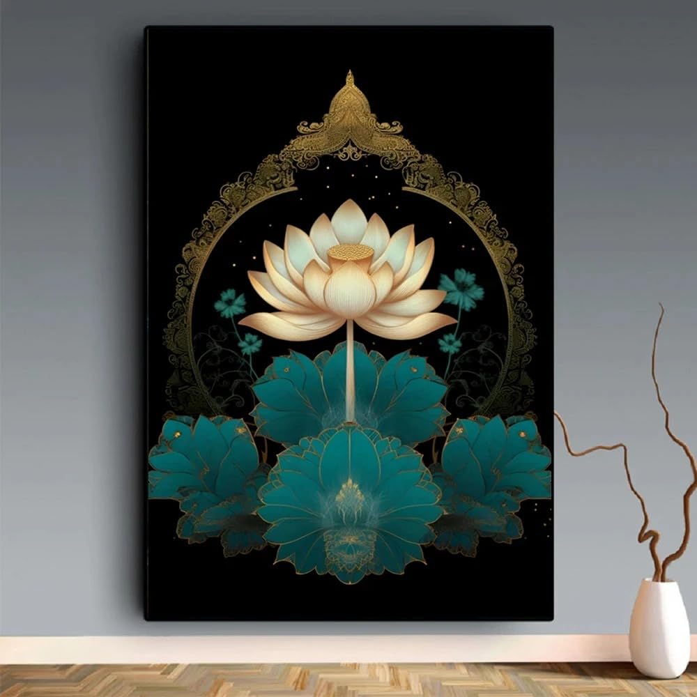 DFZEWKI Canvas Painting Lotus Flower Zen Meditation Posters and Prints Floral Modern Wall Art for Living Room Home Decoration(50x75cm(20x30in)/No frame)
