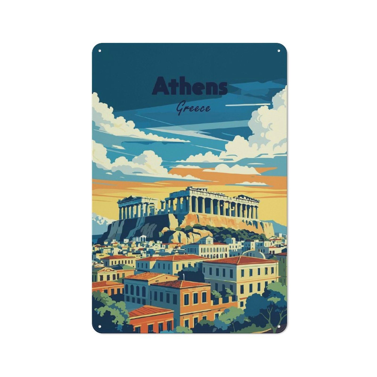 Junmoney Style-4 Metal Wall Sign 30X20cm Featuring Athens Greece Travel For Café Or Restaurant, A New Home Present For Hospitality Interior Collectors