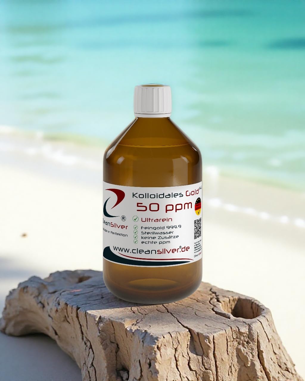 CleanSilver - Kolloidales Gold 50 ppm - 500ml - Ultrarein: Sterilwasser und Feingold 99,99% - Made in Germany - stets frisch nach Bestelleingang, keine Lagerware