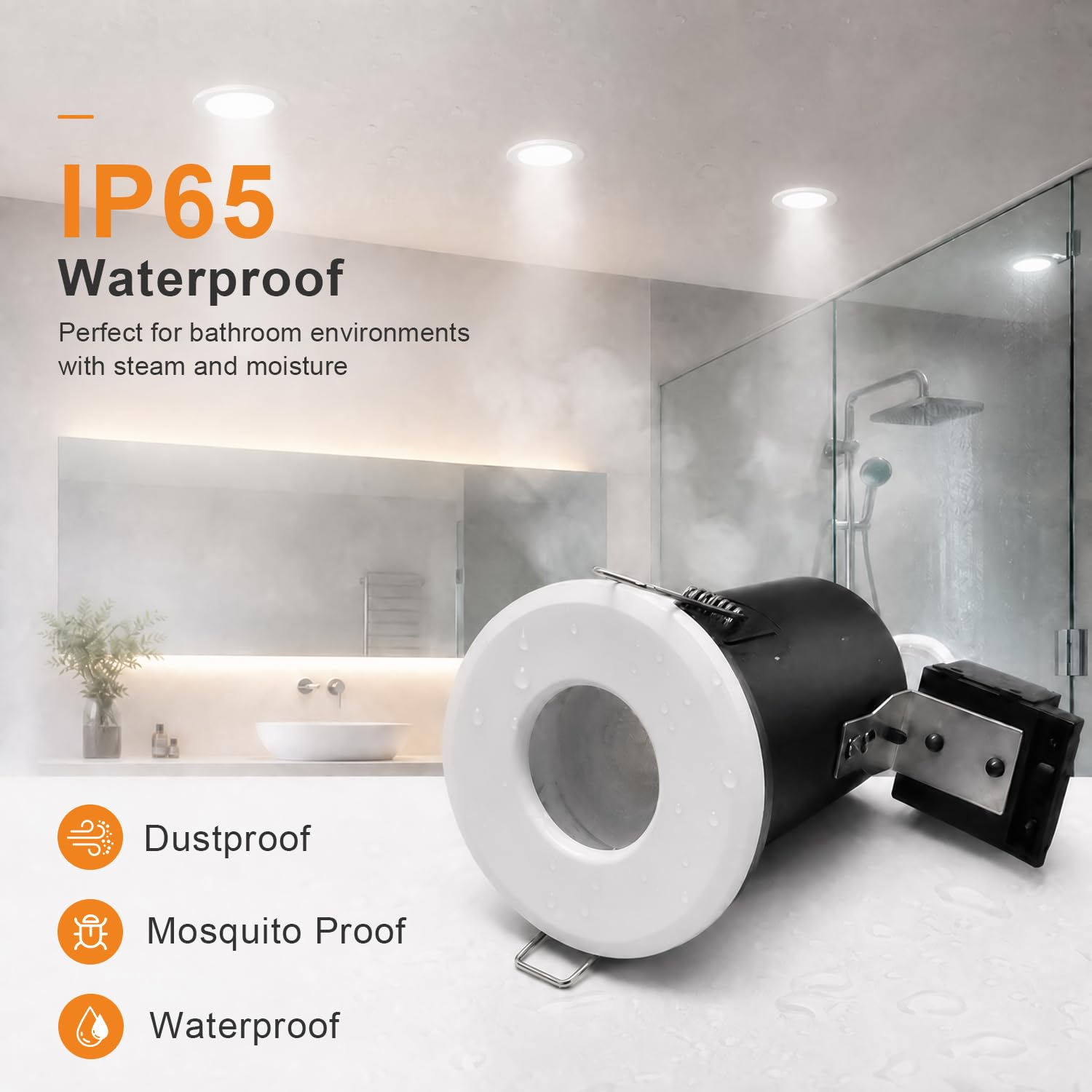 4XSweier Downlights GU10 blancs ignifugés, IP65 étanche 5W Spot blanc chaud 3000k,90 minutes Plafonniers encastrés à LED résistants au feu, Downlights GU10 230V, Découpe 70mm