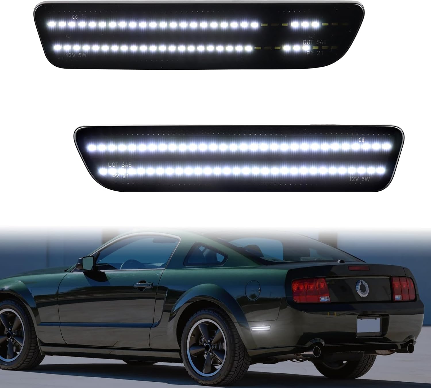 Dynamic Side Marker Lights LED Compatible With 2005-2009 Ford Mustang, Smoked Lens Rear Bumper Lights, Purple Side Marker Lamp 2PCS