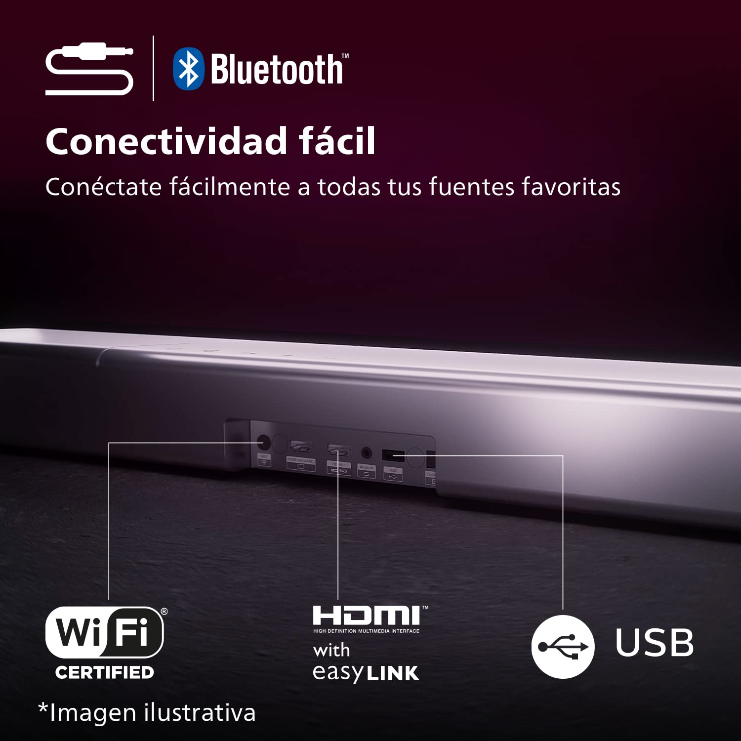 Philips TAB8507/10 Soundbar 3.1 Subwoofer Inalámbrico, Dolby Atmos, Sonido Cinematográfico, HDMI eARC, 600W