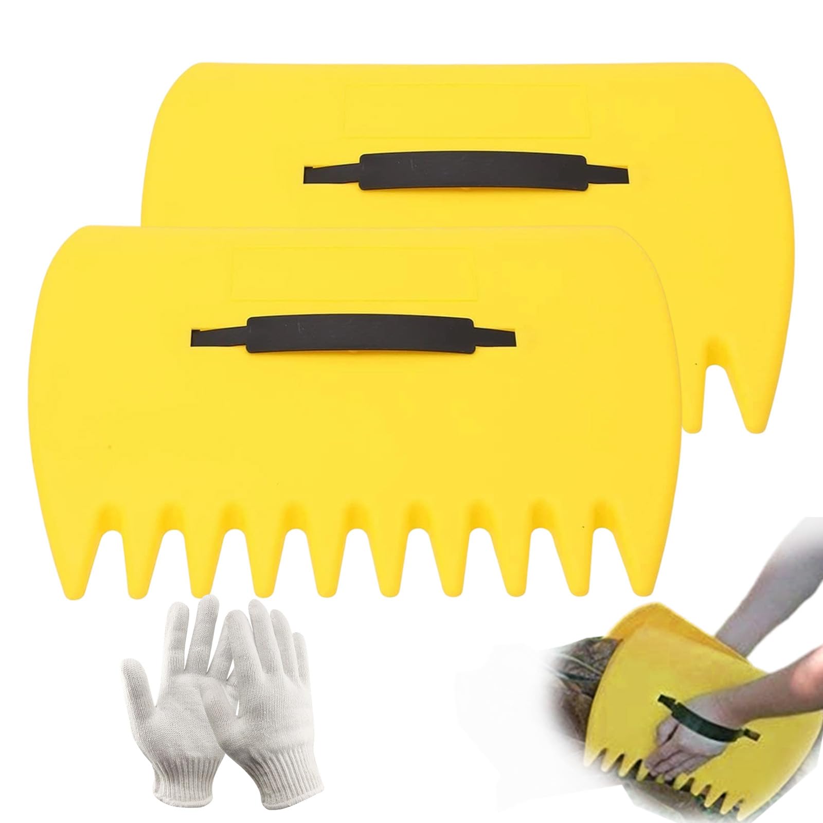 Weilin 2 Pack Leaf Grabbers, Large 34x25cm Leaf Collector Garden Scoop for Leaves & Debris, Handle Adjustable Hand Band, Lightweight Plastic Yard Cleanup Tool