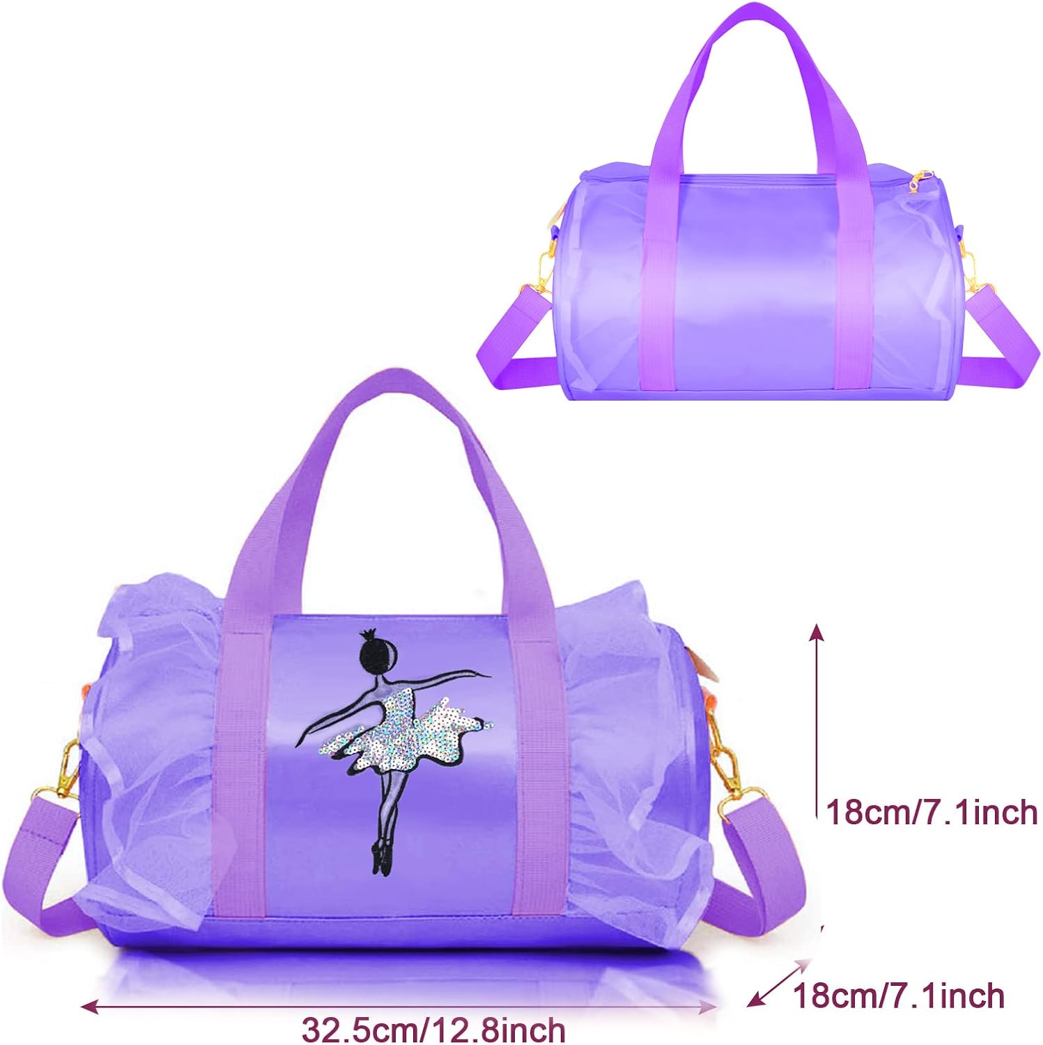Cute Ballet Dance Bag Kids Tutu Dress Bag Girls Dance Bag Polyester Personalized Waterproof Gym Bag with Key Chain Cute Plush Hanging Pink ball(Purple2) image 2