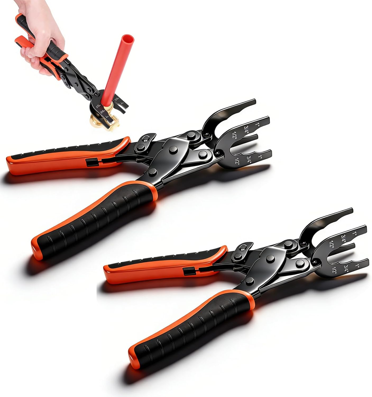 Sizes 1/2", 3/4", 1" Disconnect Pliers - for Removing Brass Push-In, Push-In Connections, Pushs Fit Disconnect Tong Tool, Pushs to Connect Removal Tool for PEX PVC Copper Pipe (B 2PC)