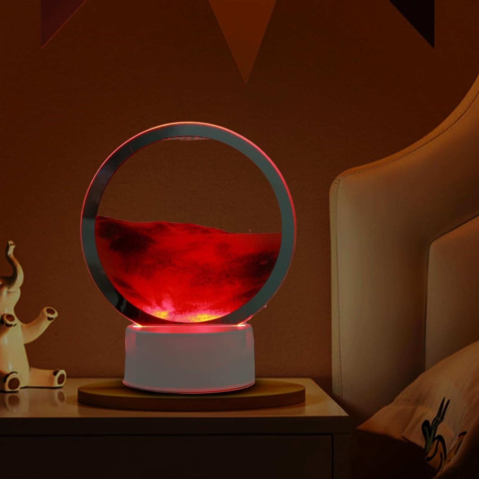 Wlp Red 3D Moving Sand Art Table Lamp,16 Color Changing Touch Remote Control Quicksand Lamp, 3D Hourglass Deep Sea Sandscape Sand Painting Night Light, 360°Rotating Hourglass Home Desktop Decor ( Color :