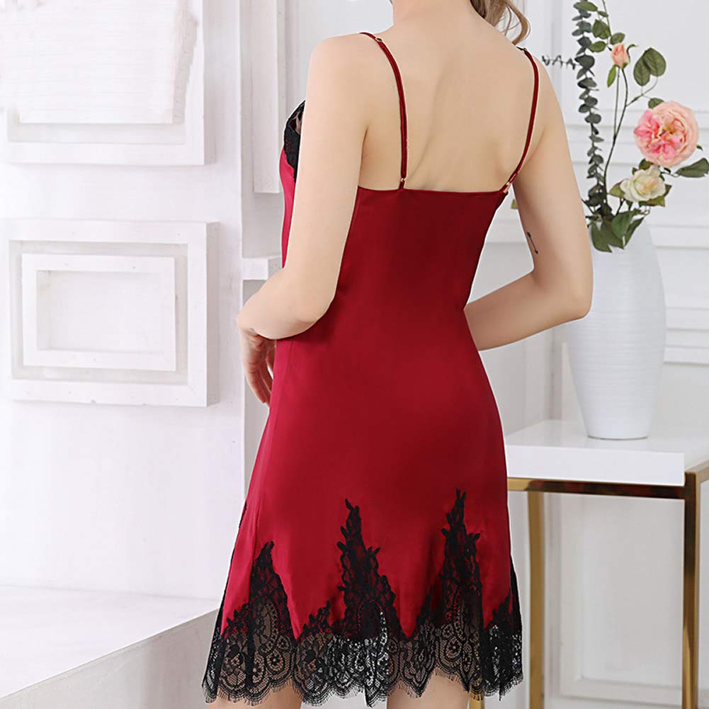 Valin S5647 S5647 - Camisón de seda de encaje de seda para mujer, rojo, 34