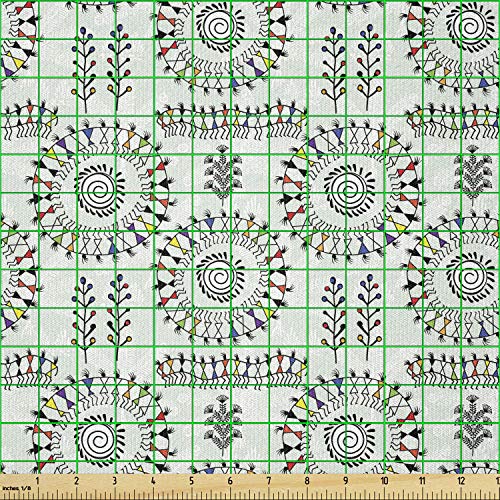 Image of Ambesonne African Fabric by The Yard, Old Art with Circular Dance Folk Image, Stretch Knit Fabric for Clothing Sewing and Arts Crafts, 2 Yards, Black Grey