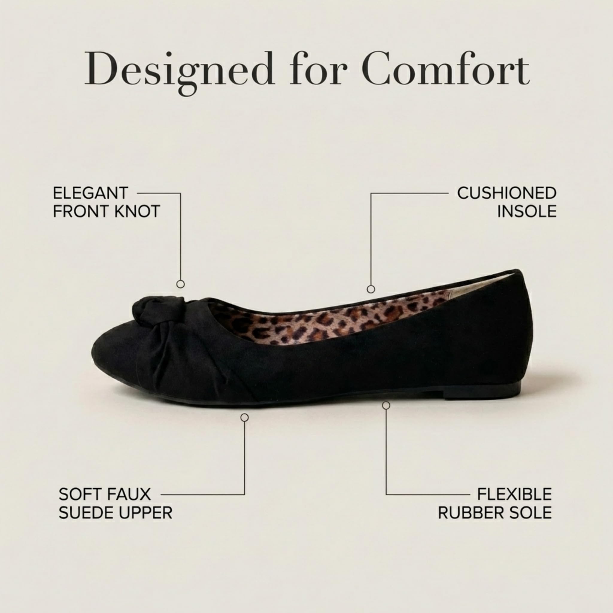 Epic Step Ballet Flats for Women, Comfortable Slip on Faux Suede Round Toe, Ballerina Dressy Flat Shoes (Black, 8)