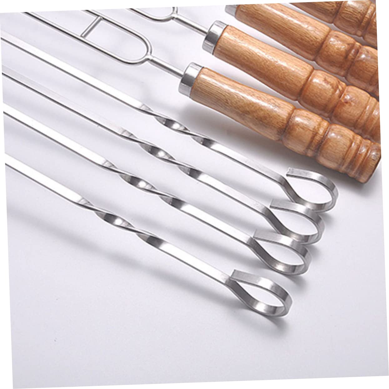 Brochetas de Acero Inoxidable 10 Piezas con Mango de Madera | Bolsa de Almacenamiento Incluida, Acabado Negro, Aptas para Cena Familiar y Uso al Aire Libre