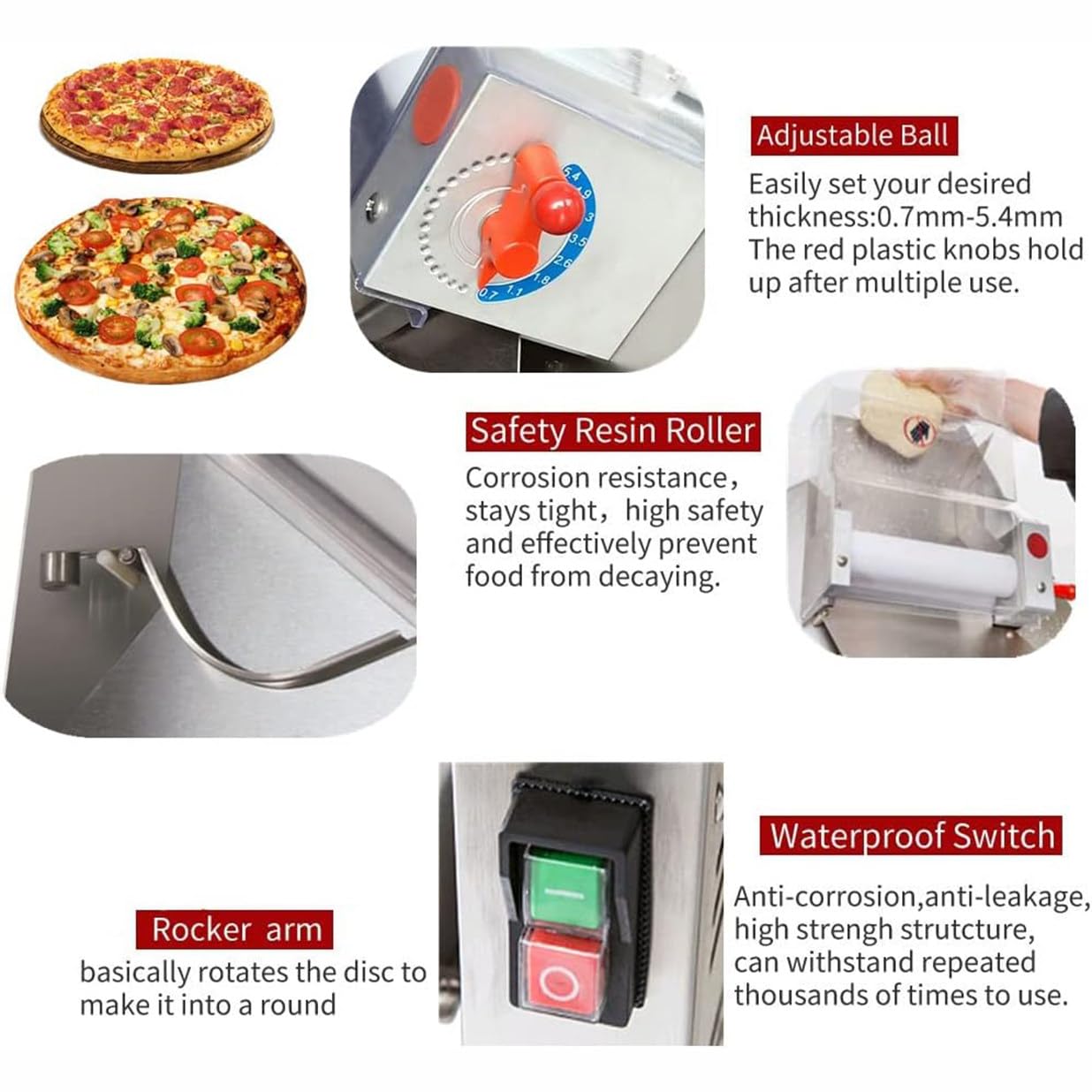 Pressa per Pizza Elettrica 370 W, Pressa per Pasta per Pizza Semiautomatica in Acciaio Inossidabile, Sfogliatrice a Rulli per Pasta per Pizza, per Pizza, Torta, Tortillas, Pasticceria,40cm