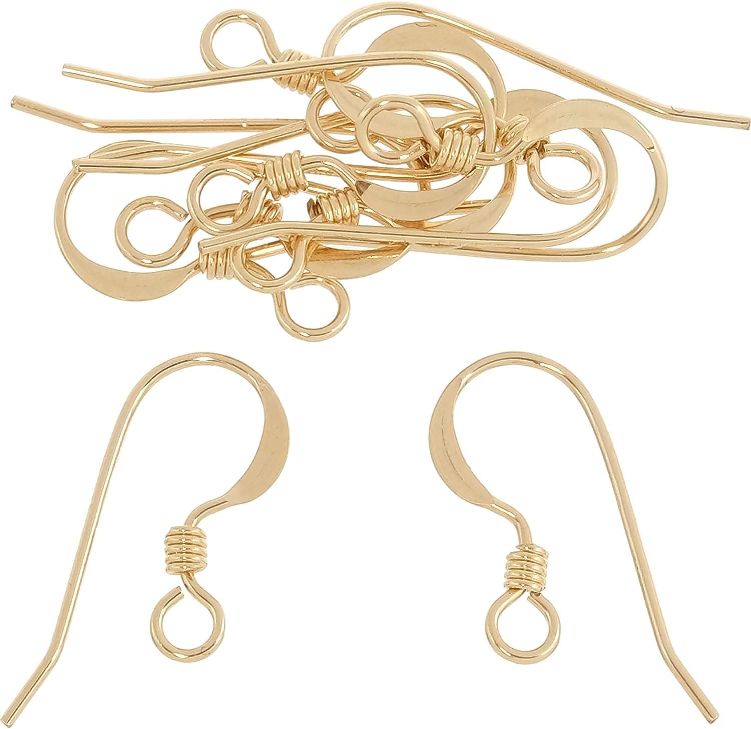 RJ Displays 14K Gold Filled Hammered Flat Fishhook Earring Hooks – 10pcs | Hypoallergenic Gold Earring Hooks for DIY Jewelry Making | Tarnish-Resistant Ear Wires Size 18.7 x 13.0mm (3/4" x 1/2")