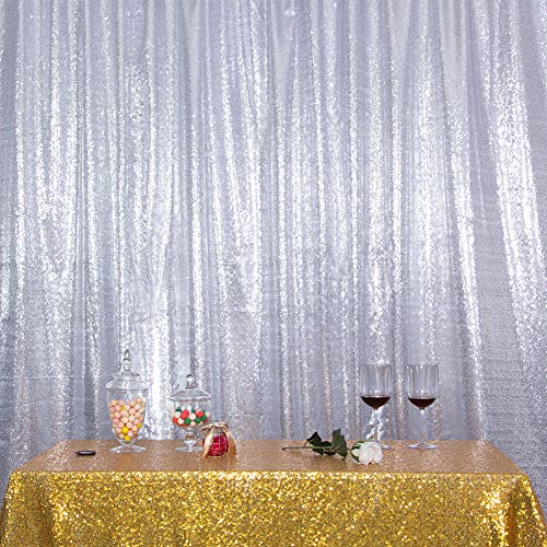 SquarePie Sequin Backdrop Curtain Not See Through Background for Wedding Party 7FT x 7FT Silver