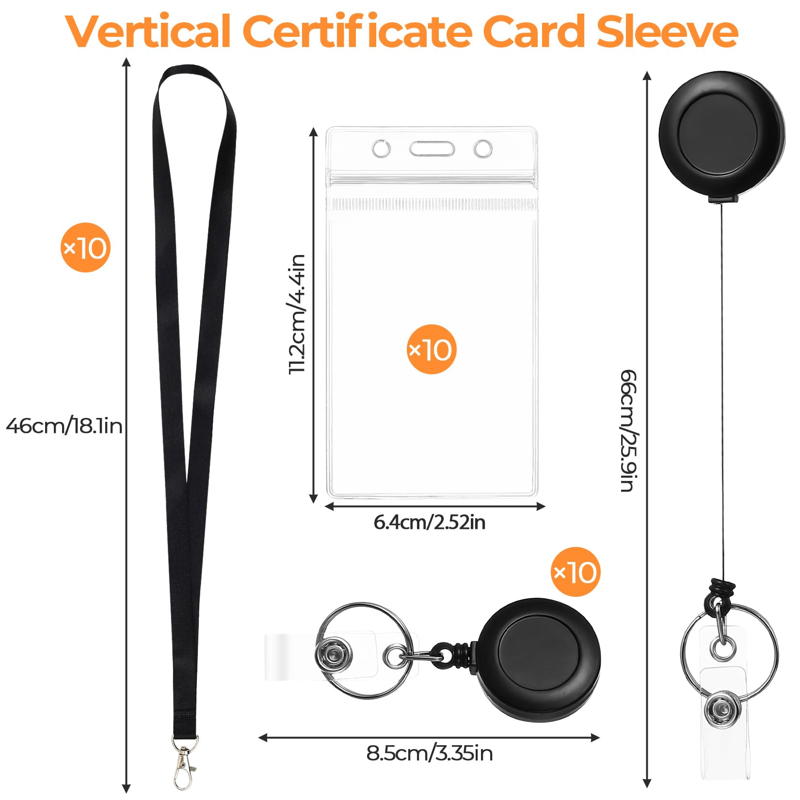 10 PcsPorta Tarjetas Identificativas con Cordones, Portatarjetas Identificación Transparente con Cordón Retráctil, Porta Tarjetas Colgante Tarjetero Colgante para oficinas y escuelas (vertical)
