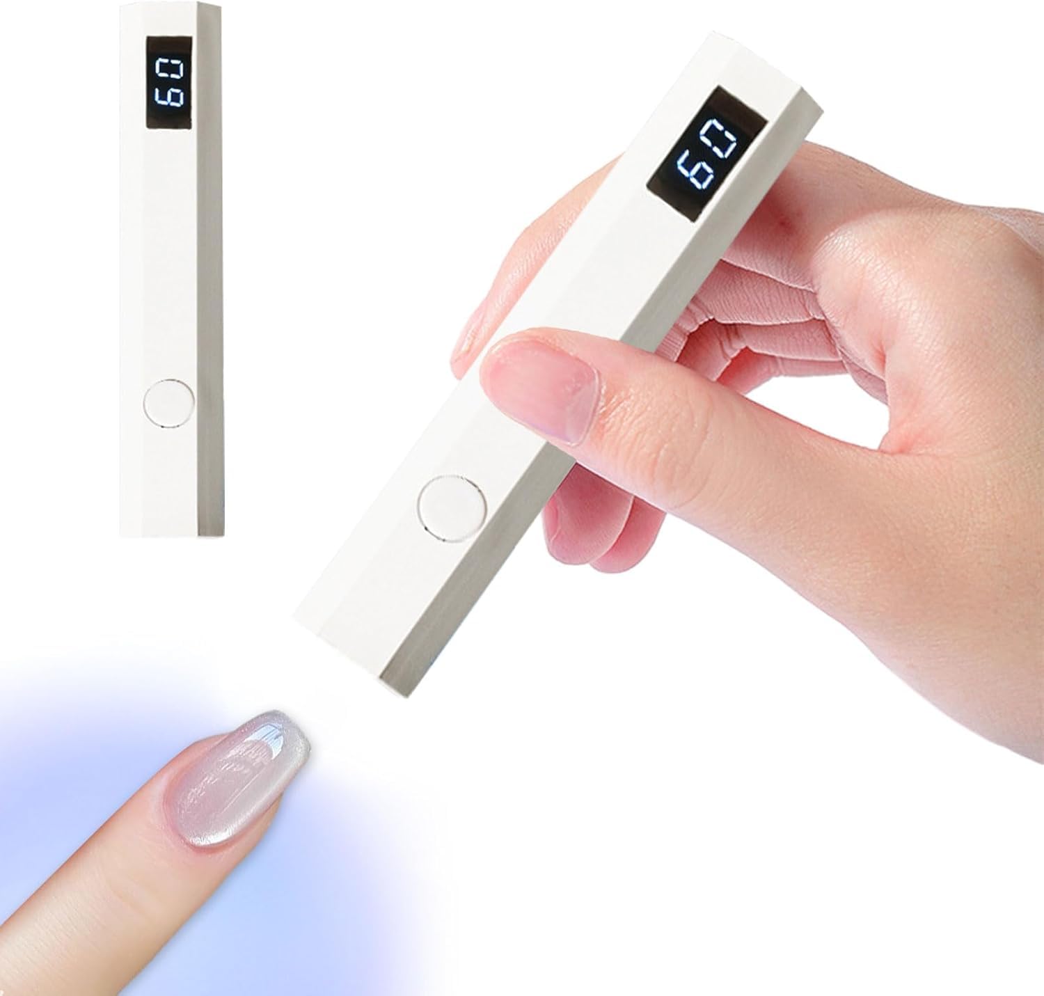 FineGood ネイルライト ハンディペン型 USB 充電式 ポータブル UV ライト レジン用硬化ライト 速乾 LED ディスプレイ 電量 カウントダウン表示 2 階段タイマー 手足両用 プロ & 初心者用 ミニ 持ち運び便利(白)