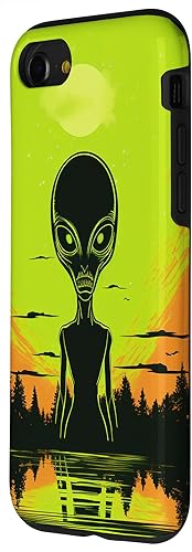 Vista 32 de iPhone 14 Pro Cute Green Alien Head UFO Space Face Alien Case