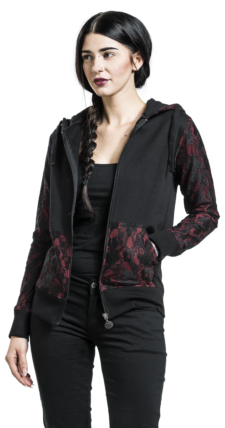 Gothicana by EMP Damen schwarz-rote Kapuzenjacke mit Spitze