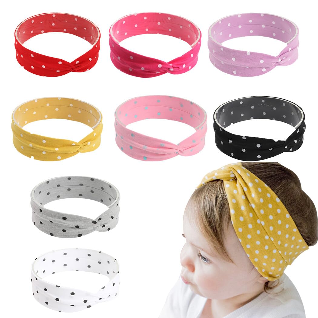 Juego de 8 diademas de algodón para bebé, adorables patrones de puntos entrecruzados, moda