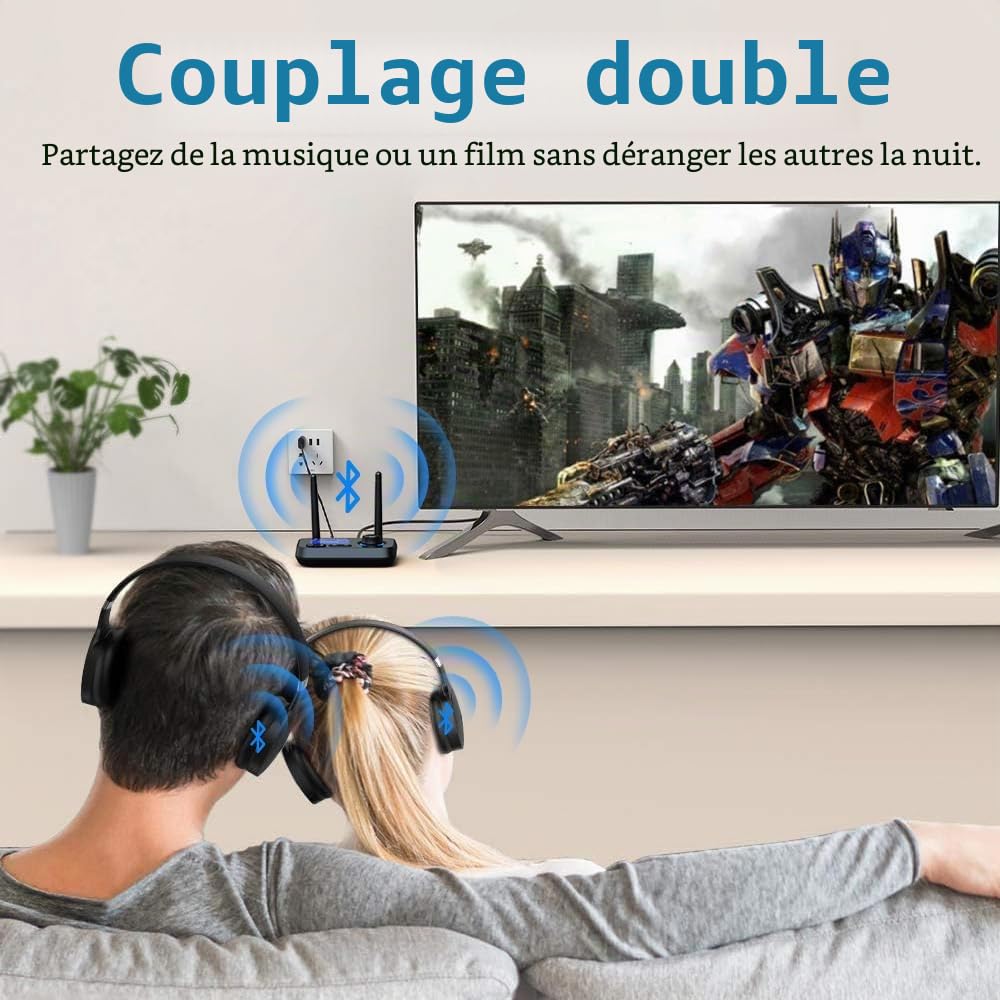 Émetteur Récepteur Bluetooth 3 en 1 avec Double Connexion Adaptateur Audio Bluetooth 5.3 Transmetteur Receveur Bypass avec RCA/Optique/AUX Contrôle du Volume vers TV, Stéréo, Écouteurs