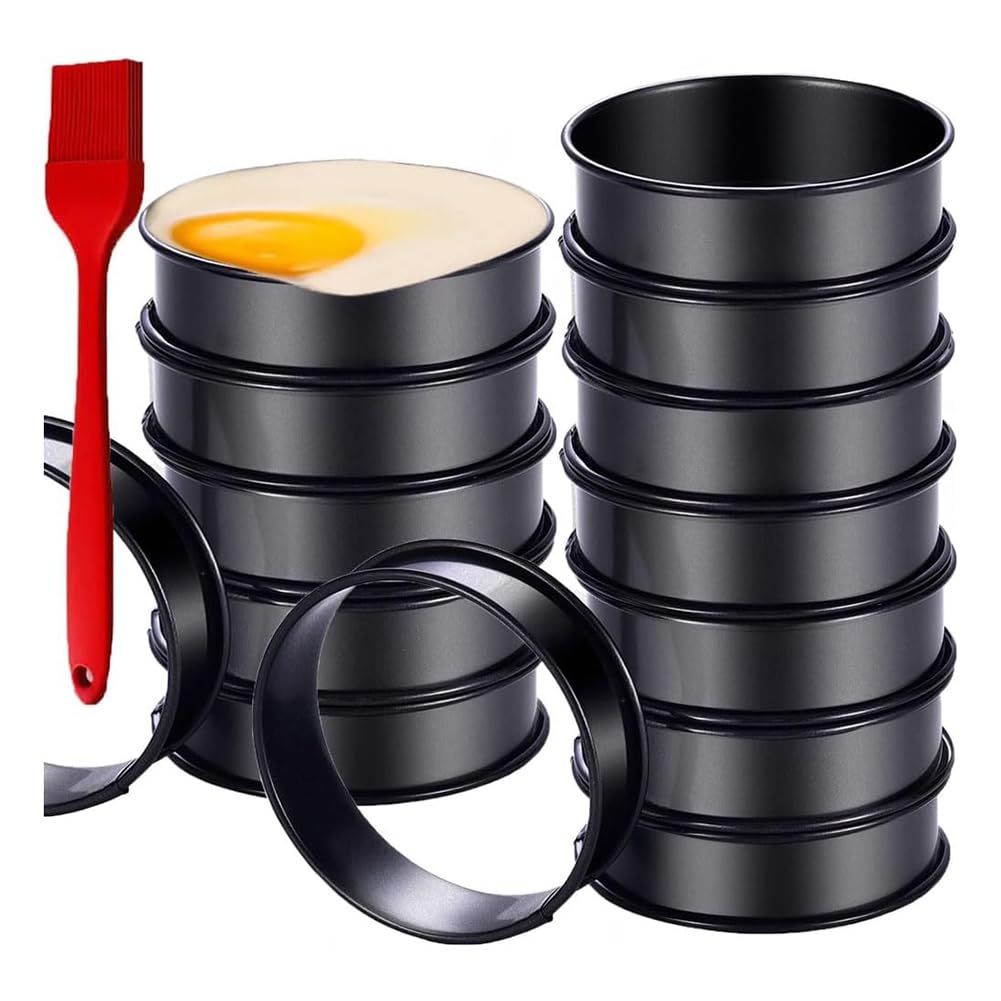 CTRLZS 16Packs English Muffin Rings Crumpet Rings NONSTICK -Stainless Steel Double Rolled Tart Rings Round Black 4 Inch