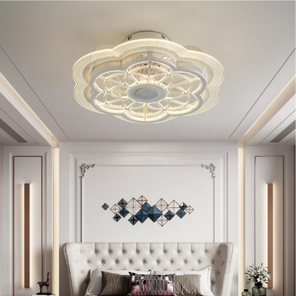 HXYSXHJUO Ceiling fan light LED Ultra Slim Mute Invisible Fan Light with Remote Control 3 Color Dimming Wind Speed Bedroom Dining Room Flower 50CM