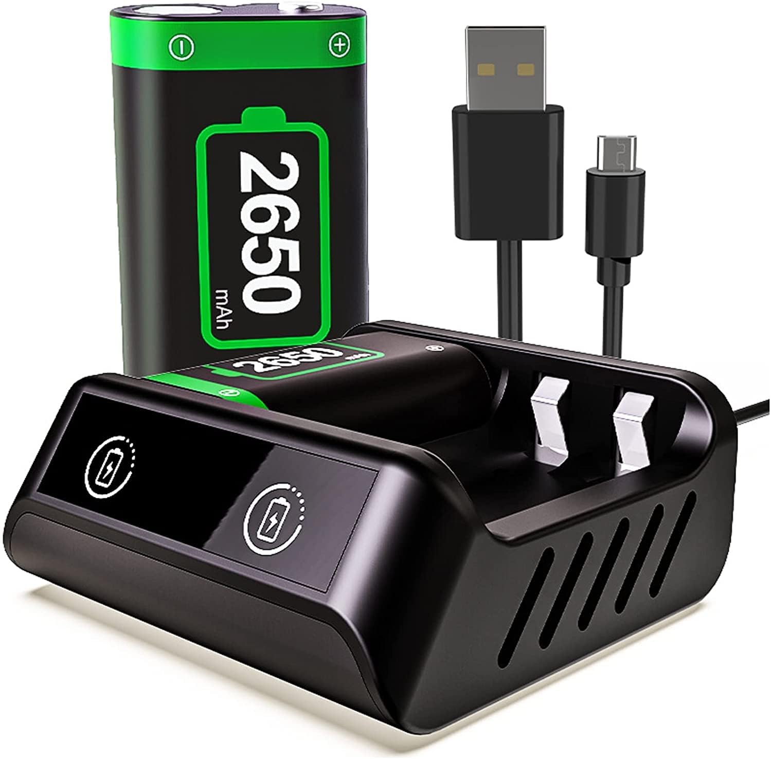DMG Rechargeable Battery Pack for Xbox Battery Pack One/X/S/Xbox One Elite/Xbox Series X/Xbox Series S with USB Rechargeable Xbox One Battery Charger with Fast Charge Station, LED Indicators