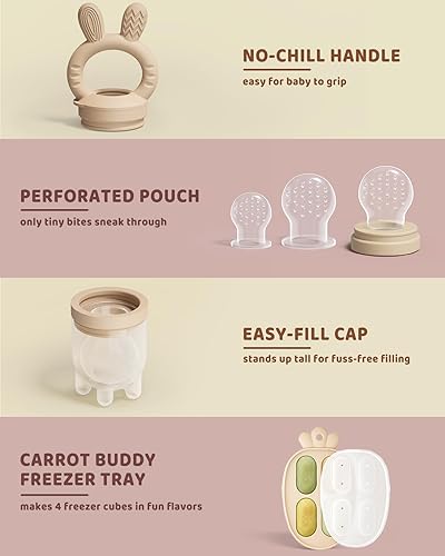 Miniatura 4 de Paquete de 2 alimentadores de frutas para bebés y bandeja congeladora, alimentador de alimentos para bebés Push Pop para introducir de forma segura